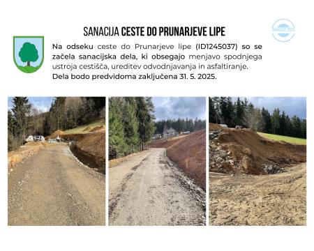 Sanacija ceste do Prunarjeve lipe 19. 3. 2025